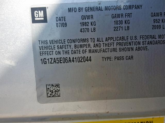 1G1ZA5E06A4102044 - 2010 CHEVROLET MALIBU LS SILVER photo 10