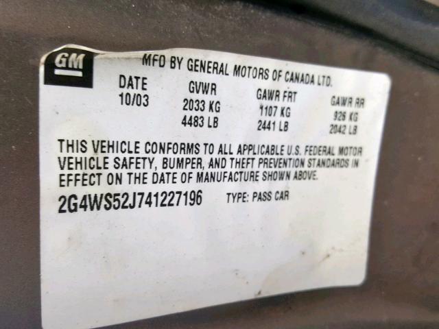 2G4WS52J741227196 - 2004 BUICK CENTURY CU GOLD photo 10