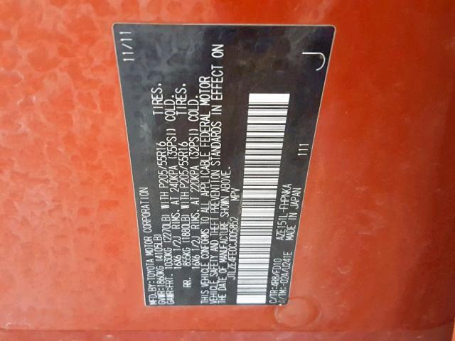 JTLZE4FE0CJ005852 - 2012 TOYOTA SCION XB 橙色 照片 10