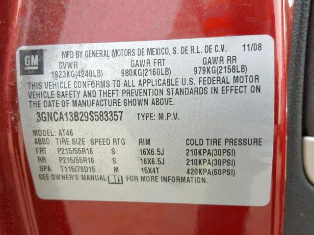 3GNCA13B29S583357 - 2009 CHEVROLET HHR LS RED photo 10