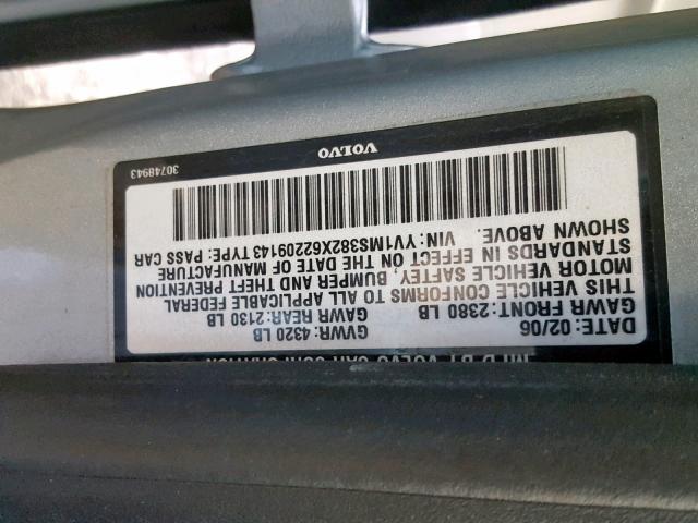 YV1MS382X62209143 - 2006 VOLVO S40 2.4I SILVER photo 10