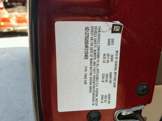 1G1ZT62884F218462 - 2004 CHEVROLET MALIBU MAX წითელი ფოტო 10