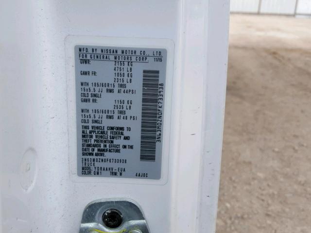 3N63M0ZN0FK733938 - 2015 CHEVROLET CITY EXPRE WHITE photo 10