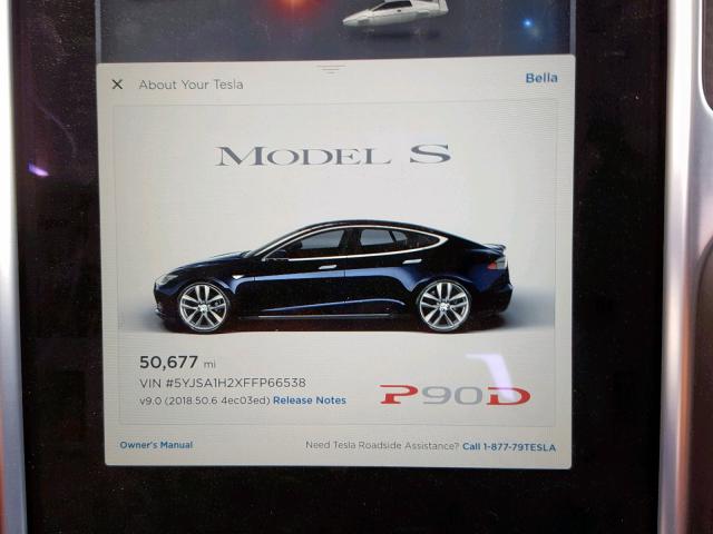 5YJSA1H2XFFP66538 - 2015 TESLA MODEL S 85 BLACK photo 8