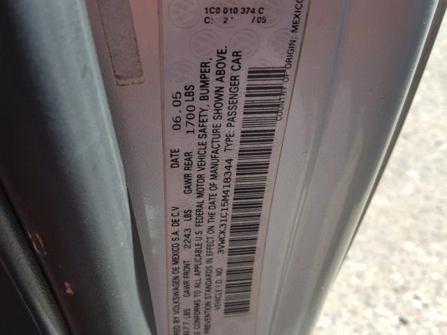 3VWCK31C15M418344 - 2005 VOLKSWAGEN NEW BEETLE ვერცხლისფერი ფოტო 10