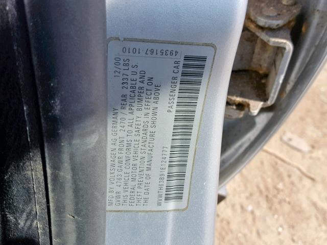 WVWTH63B91E124777 - 2001 VOLKSWAGEN PASSAT GLX 银色 照片 10