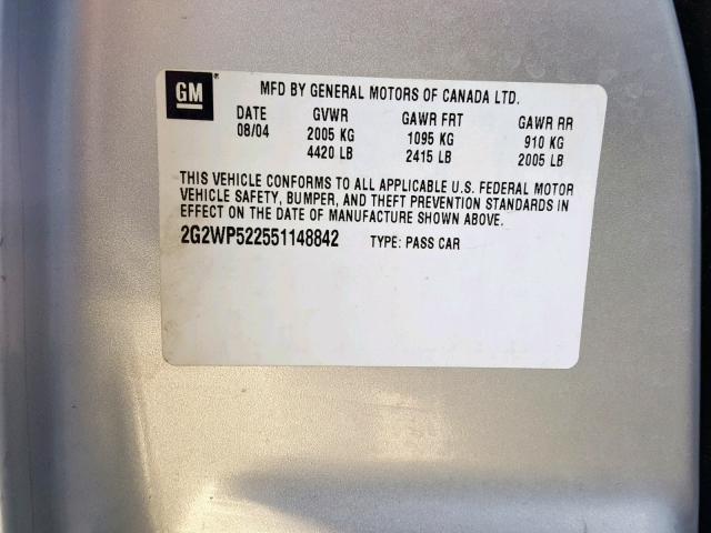 2G2WP522551148842 - 2005 PONTIAC GRAND PRIX SILVER photo 10