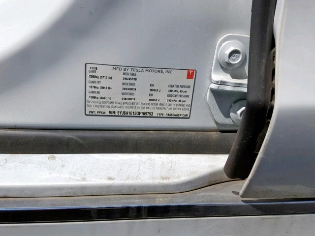 5YJSA1E12GF169753 - 2016 TESLA MODEL S أبيض صورة 10