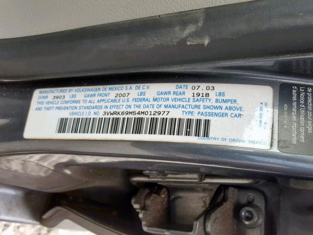 3VWRK69M54M012977 - 2004 VOLKSWAGEN JETTA GL GRAY photo 10