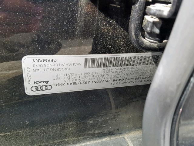 WAUAH74F88N063573 - 2008 AUDI A6 3.2 BLACK photo 10