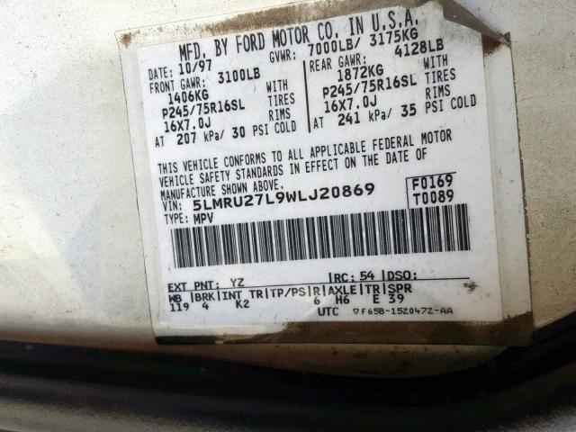 5LMRU27L9WLJ20869 - 1998 LINCOLN NAVIGATOR WHITE photo 10