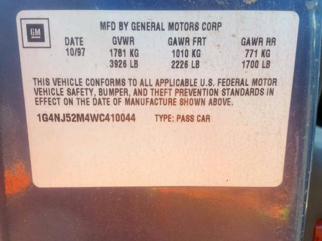 1G4NJ52M4WC410044 - 1998 BUICK SKYLARK CU BLUE photo 10