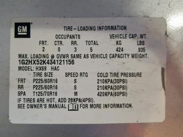 1G2HX52K434121156 - 2003 PONTIAC BONNEVILLE SILVER photo 10