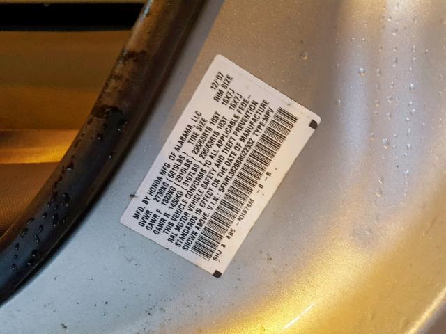 5FNRL38288B022332 - 2008 HONDA ODYSSEY LX SILVER photo 10