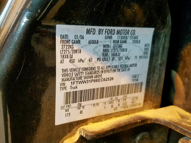 1FTWW31P66EC62526 - 2006 FORD F350 SRW S BLUE photo 10