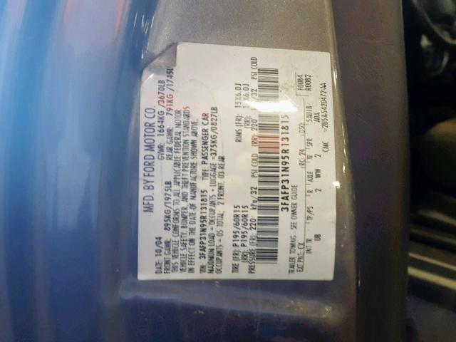 3FAFP31N95R131815 - 2005 FORD FOCUS ZX3 GRAY photo 10