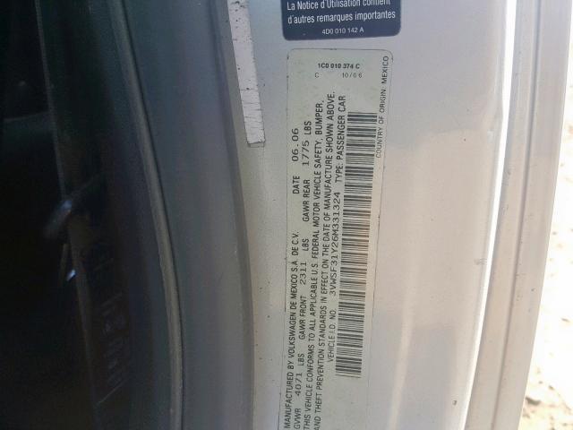 3VWSF31Y26M331324 - 2006 VOLKSWAGEN NEW BEETLE ვერცხლისფერი ფოტო 10