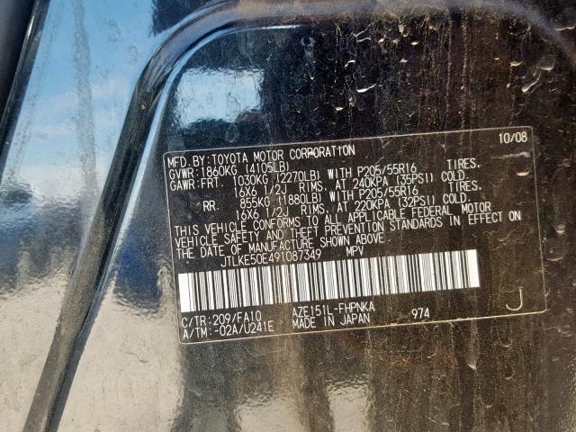 JTLKE50E491087349 - 2009 TOYOTA SCION XB 黑色 照片 10