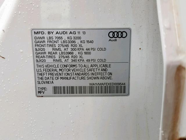 WA1VMAFEXED009544 - 2014 AUDI Q7 PRESTIG 白色 照片 10