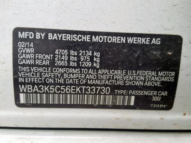 WBA3K5C56EKT33730 - 2014 BMW 328 D WHITE photo 10