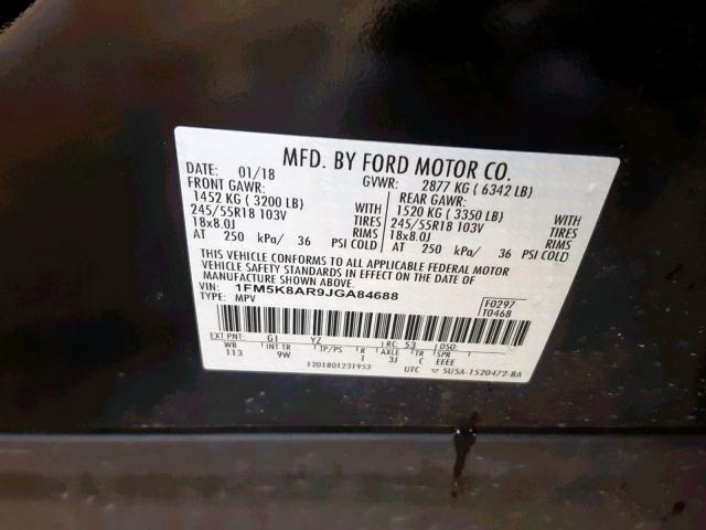 1FM5K8AR9JGA84688 - 2018 FORD EXPLORER P BLACK photo 10