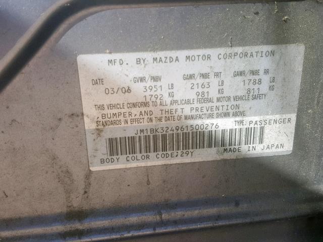 JM1BK324961500276 - 2006 MAZDA 3 S SILVER photo 10