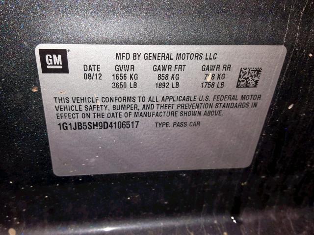 1G1JB5SH9D4106517 - 2013 CHEVROLET SONIC LS GRAY photo 10