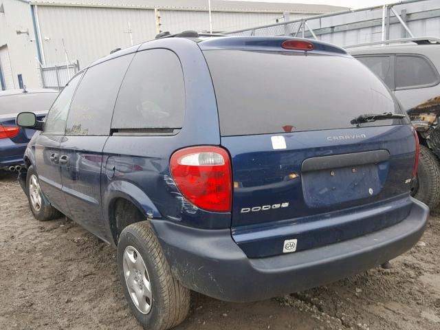 1B4GP25R92B726408 - 2002 DODGE CARAVAN SE BLUE photo 3