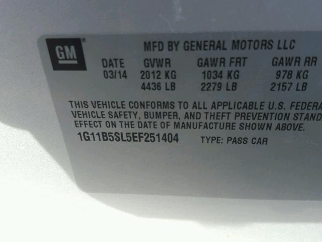 1G11B5SL5EF251404 - 2014 CHEVROLET MALIBU LS SILVER photo 10