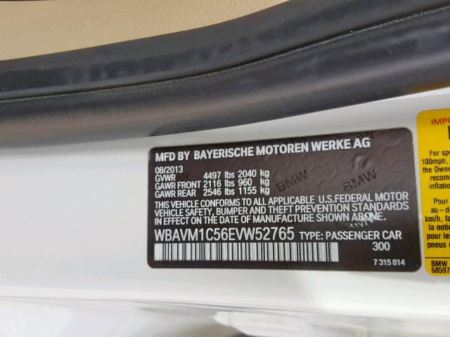 WBAVM1C56EVW52765 - 2014 BMW X1 SDRIVE2 WHITE photo 10