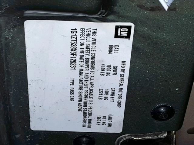 1G1ZT528X5F129231 - 2005 CHEVROLET MALIBU LS GREEN photo 10