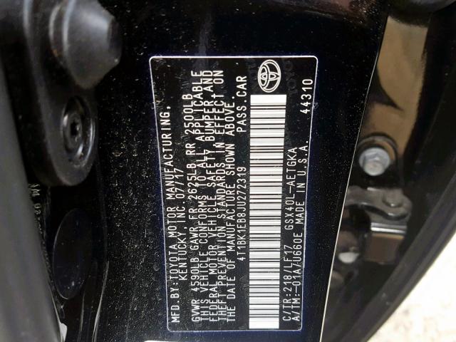 4T1BK1EB8JU272319 - 2018 TOYOTA AVALON XLE BLACK photo 10