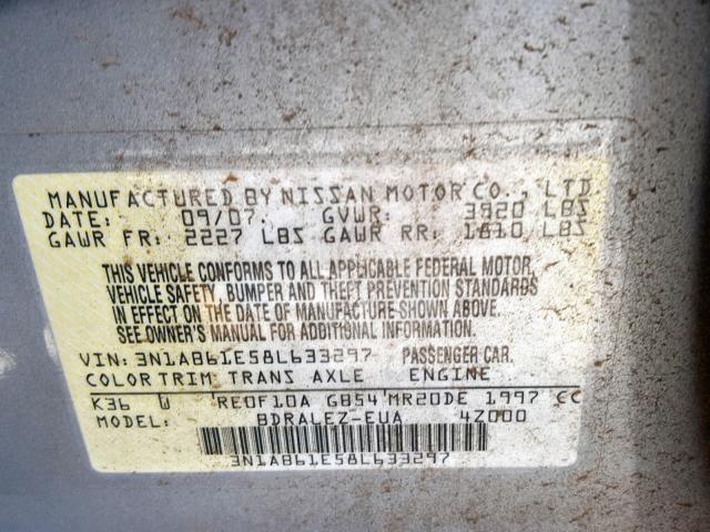 3N1AB61E58L633297 - 2008 NISSAN SENTRA 2.0 GRAY photo 10