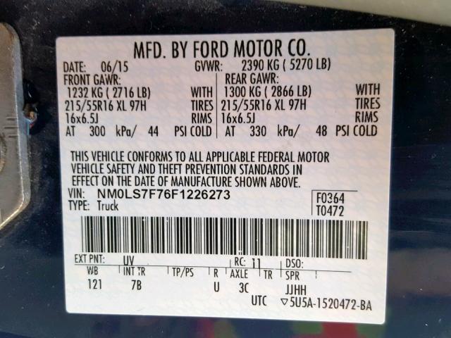 NM0LS7F76F1226273 - 2015 FORD TRANSIT CO WHITE photo 10