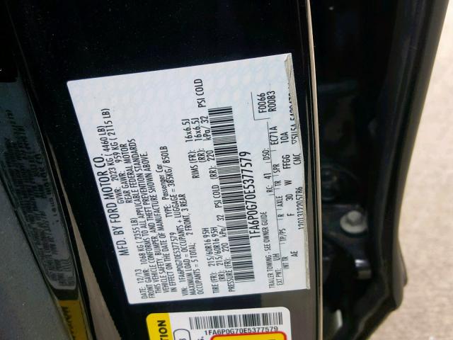 1FA6P0G70E5377579 - 2014 FORD FUSION S BLACK photo 10