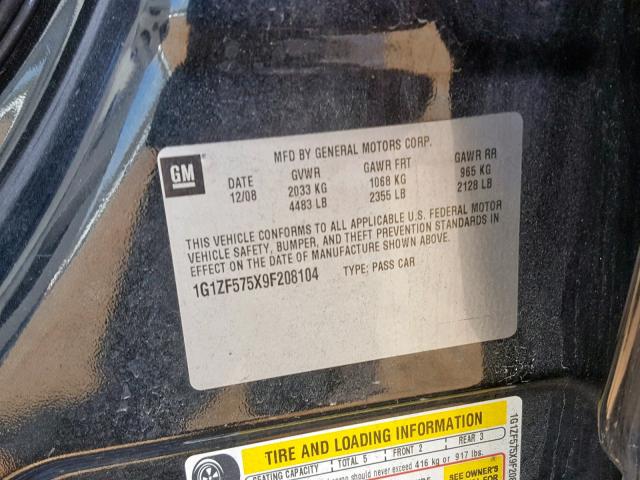 1G1ZF575X9F208104 - 2009 CHEVROLET MALIBU HYB 黑色 照片 10