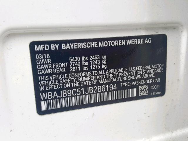 WBAJB9C51JB286194 - 2018 BMW M550XI WHITE photo 10