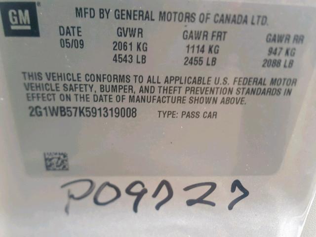 2G1WB57K591319008 - 2009 CHEVROLET IMPALA LS SILVER photo 10