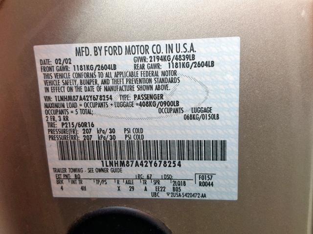 1LNHM87A42Y678254 - 2002 LINCOLN LS 棕色 照片 10