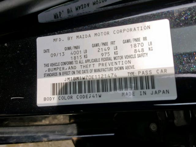 JM1BM1W70E1121474 - 2014 MAZDA 3 GRAND TO BLACK photo 10