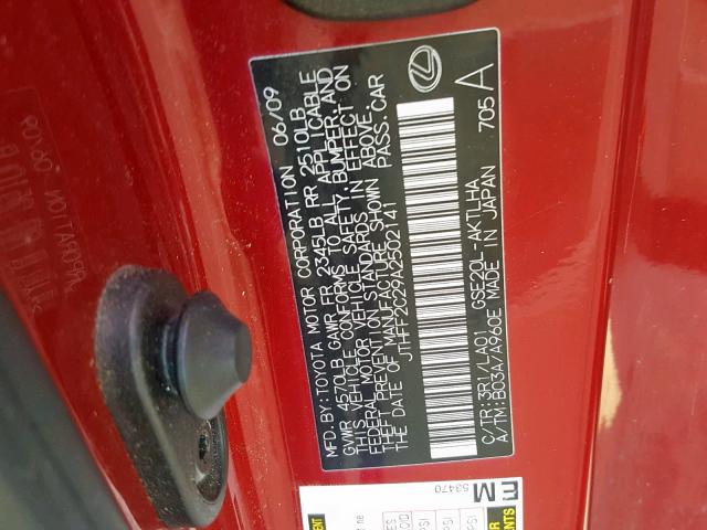 JTHFF2C29A2502141 - 2010 LEXUS IS 250 RED photo 10