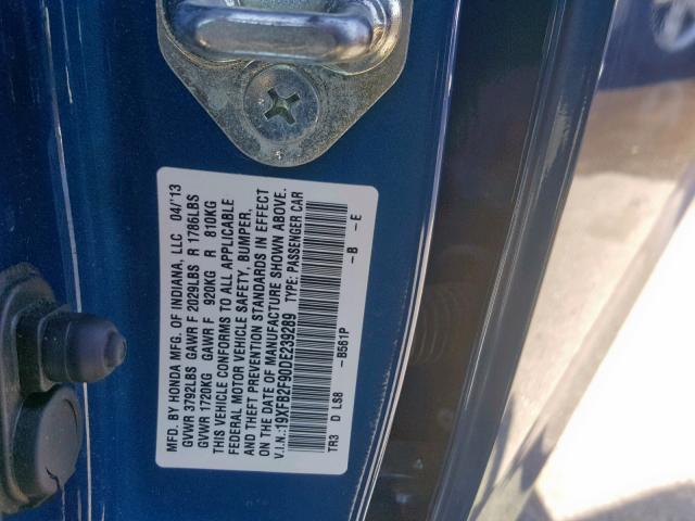 19XFB2F90DE239289 - 2013 HONDA CIVIC EXL BLUE photo 10