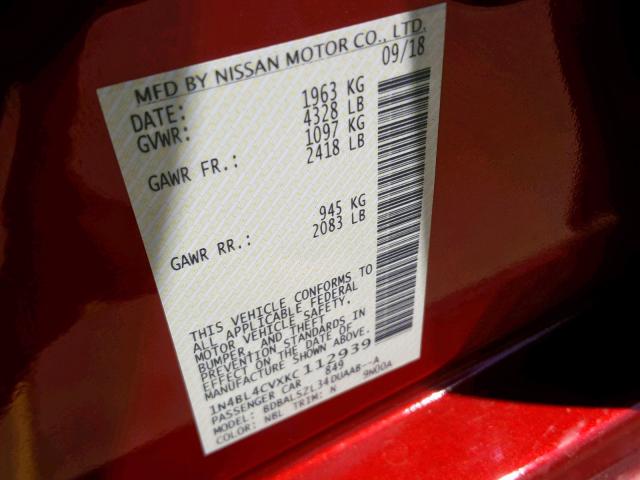 1N4BL4CVXKC112939 - 2019 NISSAN ALTIMA SR RED photo 10