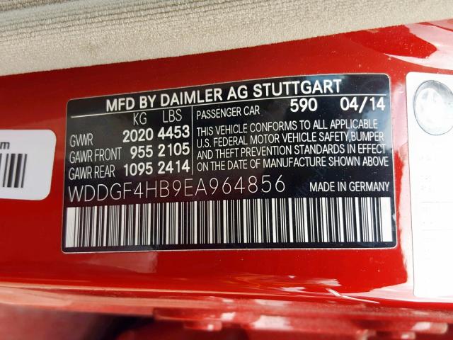 WDDGF4HB9EA964856 - 2014 MERCEDES-BENZ C 250 RED photo 10