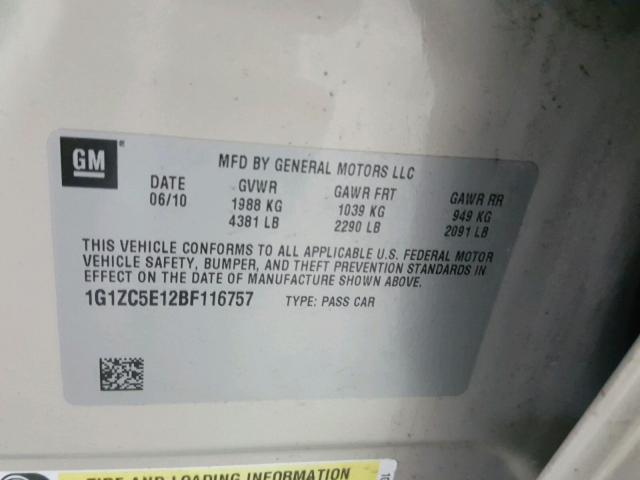 1G1ZC5E12BF116757 - 2011 CHEVROLET MALIBU 1LT 金色 照片 10