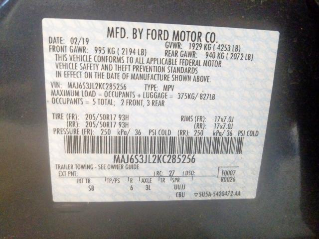 MAJ6S3JL2KC285256 - 2019 FORD ECOSPORT SES  photo 10