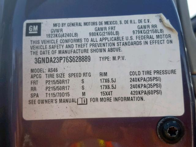 3GNDA23P76S628889 - 2006 CHEVROLET HHR LT PURPLE photo 10