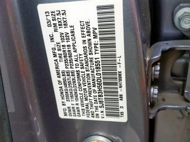 5J8TB3H56DL018551 - 2013 ACURA RDX TECHNO SILVER photo 10