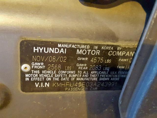 KMHFU45E03A243991 - 2003 HYUNDAI XG 350 GRAY photo 10