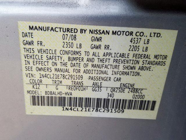 1N4CL21E78C291509 - 2008 NISSAN ALTIMA HYBRID  photo 10